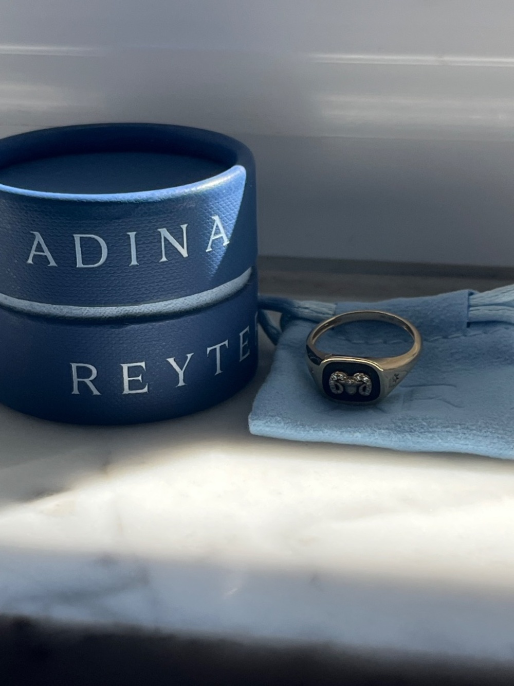 Adina Reyter Aries Zodiac 14K Gold Black Ceramic & Diamond Signet Ring Sz. 8 - Picture 14 of 14